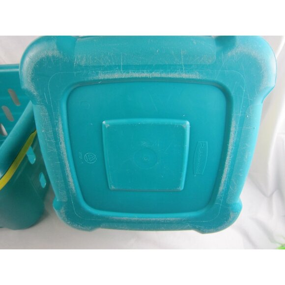 Rubbermaid Vintage 90's Teal / Yellow Square Plastic Tote / Basket - Lot of 2 - Picture 5 of 10